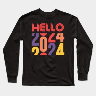 Hello 2024 Colorful Typography Long Sleeve T-Shirt